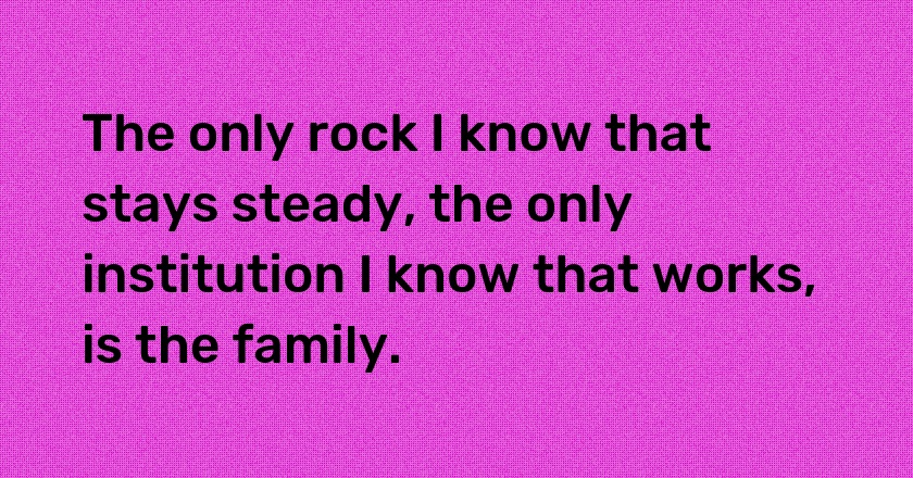 The only rock I know that stays steady, the only institution I know that works, is the family.