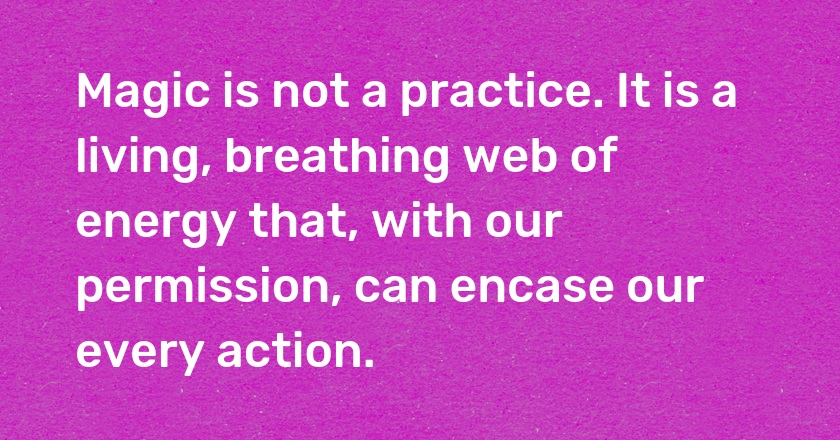 Magic is not a practice. It is a living, breathing web of energy that, with our permission, can encase our every action.