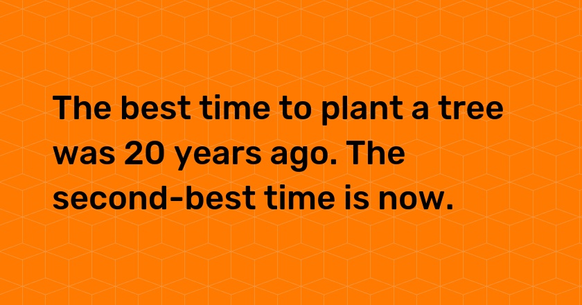 The best time to plant a tree was 20 years ago. The second-best time is now.