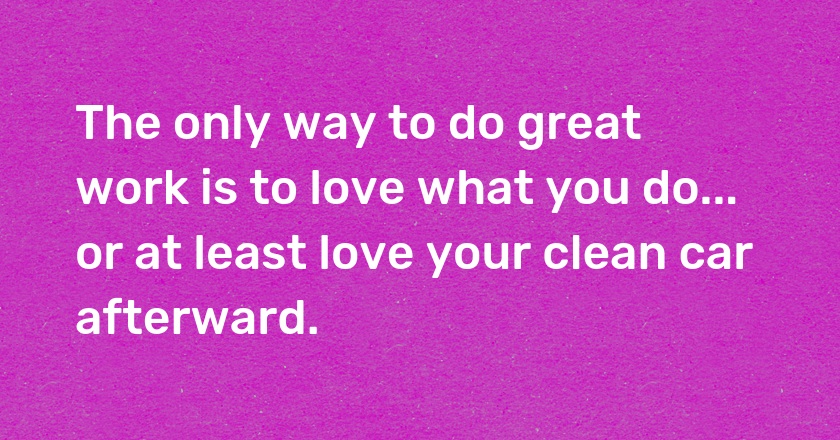 The only way to do great work is to love what you do... or at least love your clean car afterward.