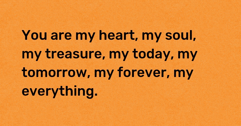 You are my heart, my soul, my treasure, my today, my tomorrow, my forever, my everything.