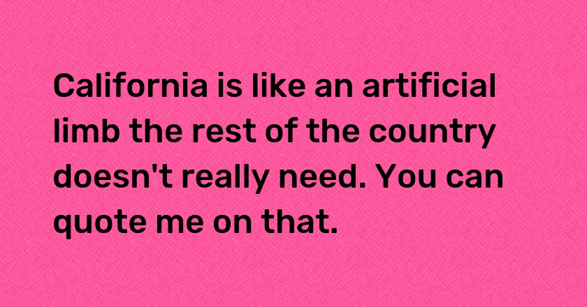 California is like an artificial limb the rest of the country doesn't really need. You can quote me on that.