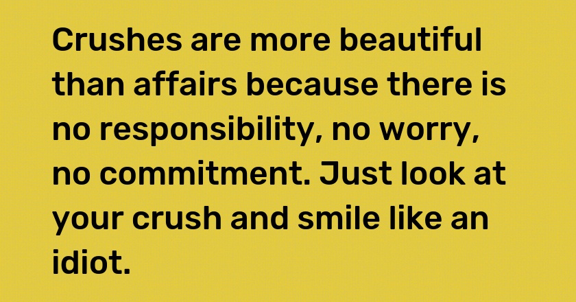 Crushes are more beautiful than affairs because there is no responsibility, no worry, no commitment. Just look at your crush and smile like an idiot.