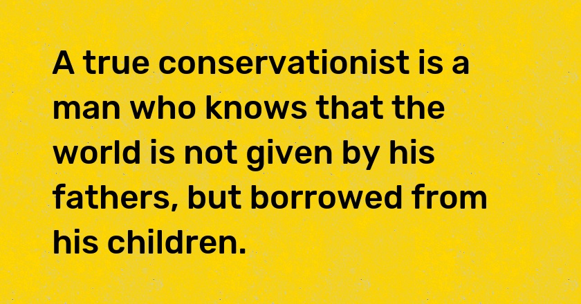 A true conservationist is a man who knows that the world is not given by his fathers, but borrowed from his children.