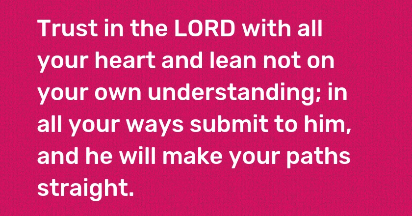 Trust in the LORD with all your heart and lean not on your own understanding; in all your ways submit to him, and he will make your paths straight.