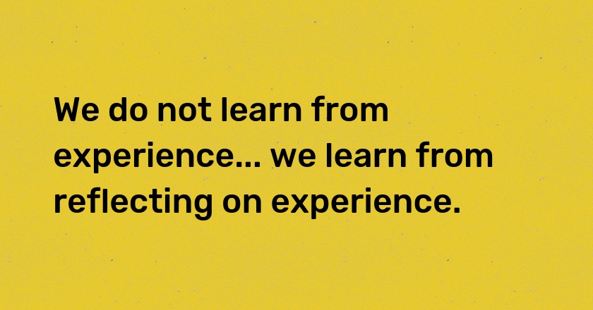 We do not learn from experience... we learn from reflecting on experience.