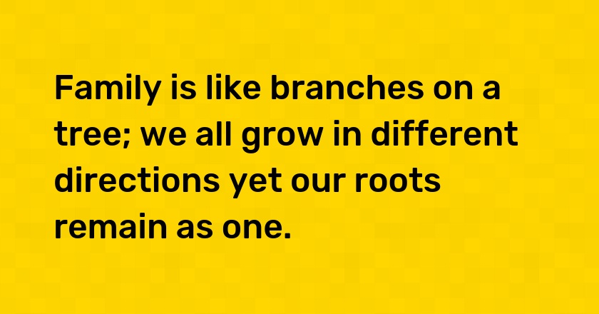 Family is like branches on a tree; we all grow in different directions yet our roots remain as one.