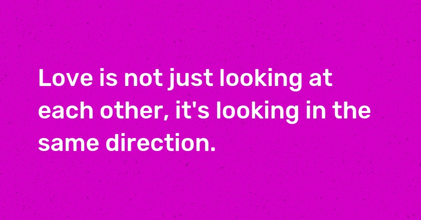 Love is not just looking at each other, it's looking in the same direction.