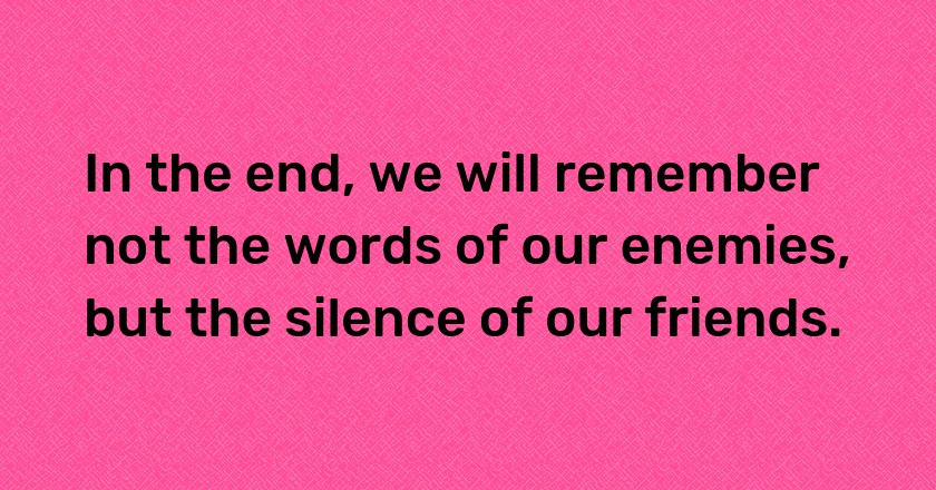 In the end, we will remember not the words of our enemies, but the silence of our friends.