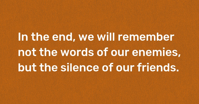 In the end, we will remember not the words of our enemies, but the silence of our friends.