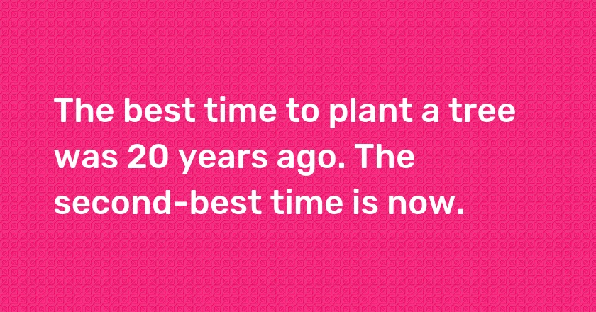 The best time to plant a tree was 20 years ago. The second-best time is now.