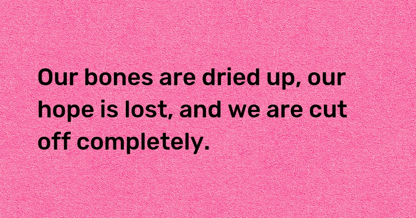 Our bones are dried up, our hope is lost, and we are cut off completely.