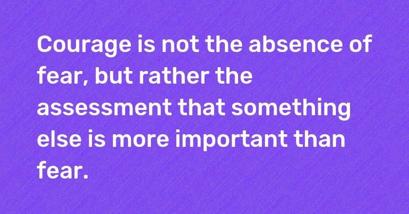 Courage is not the absence of fear, but rather the assessment that something else is more important than fear.