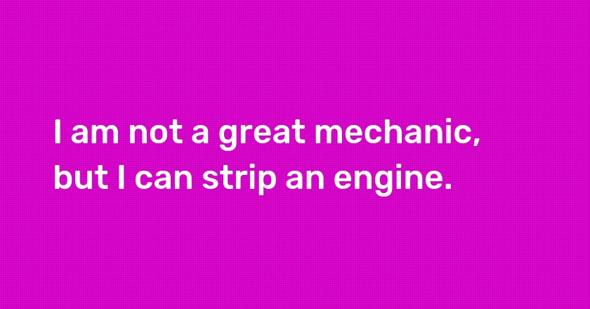 I am not a great mechanic, but I can strip an engine.