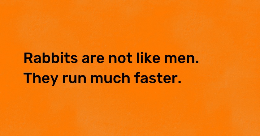 Rabbits are not like men. They run much faster.