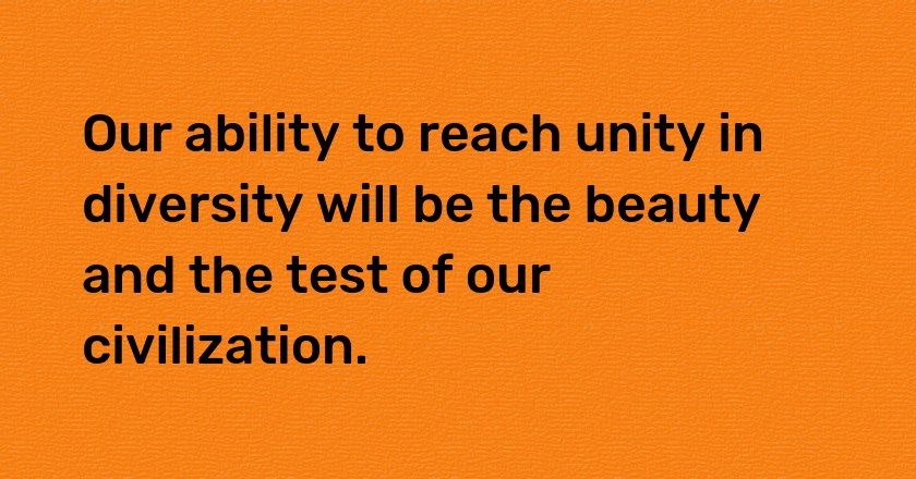 Our ability to reach unity in diversity will be the beauty and the test of our civilization.