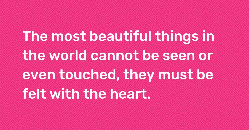 The most beautiful things in the world cannot be seen or even touched, they must be felt with the heart.