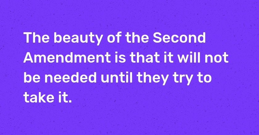 The beauty of the Second Amendment is that it will not be needed until they try to take it.