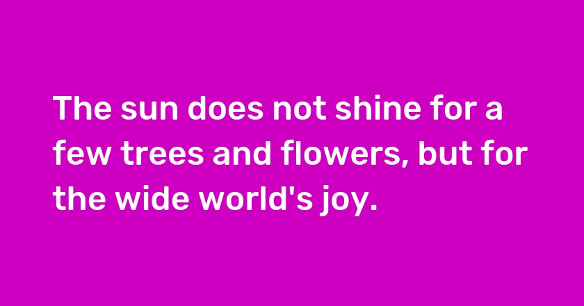 The sun does not shine for a few trees and flowers, but for the wide world's joy.