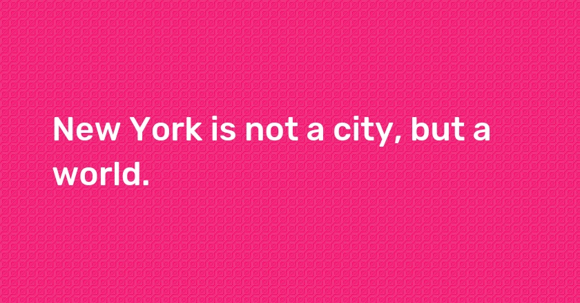 New York is not a city, but a world.