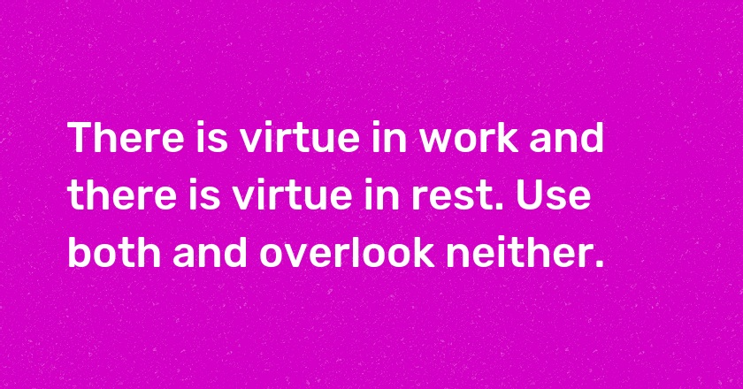 There is virtue in work and there is virtue in rest. Use both and overlook neither.