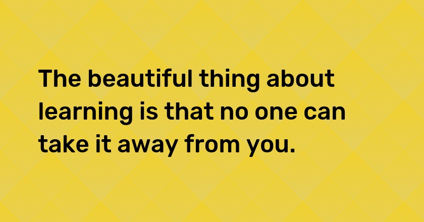 The beautiful thing about learning is that no one can take it away from you.