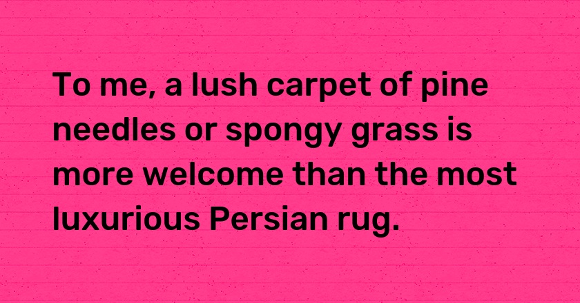 To me, a lush carpet of pine needles or spongy grass is more welcome than the most luxurious Persian rug.