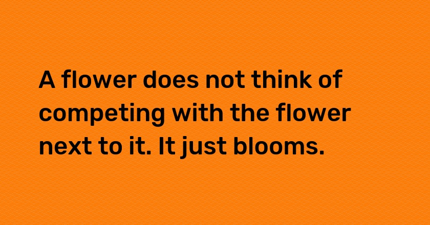 A flower does not think of competing with the flower next to it. It just blooms.