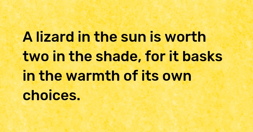 A lizard in the sun is worth two in the shade, for it basks in the warmth of its own choices.