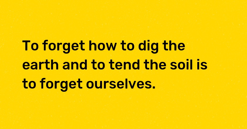 To forget how to dig the earth and to tend the soil is to forget ourselves.