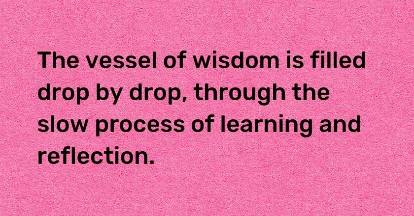 The vessel of wisdom is filled drop by drop, through the slow process of learning and reflection.