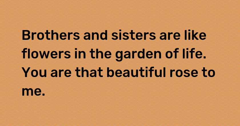 Brothers and sisters are like flowers in the garden of life. You are that beautiful rose to me.